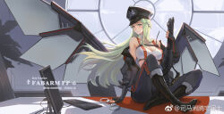 1girl boots cuffs fp-6_(girls&#039;_frontline) green_eyes green_hair handcuffs highres holding holding_handcuffs long_hair police police_uniform policewoman shogun sima_naoteng