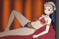 bikini blonde_hair derivative_work fire_emblem fire_emblem_fates gold_bikini huttslayer_leia nintendo non-web_source princess_leia scarlet_(fire_emblem) swimsuit