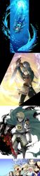 blonde_hair blue_hair chibi chrono_(series) chrono_cross glenn highres karsh norris riddel serge_(chrono_cross) smile sword water weapon
