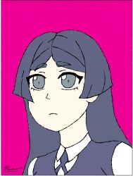 Rule 34 | 1girl, barbara parker, black hair, grey eyes, little witch academia, long hair, purple skirt, school uniform, simple background, skirt, sumerio90