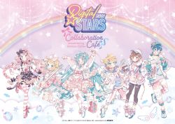 Rule 34 | 2021, 2boys, 4girls, absurdres, alternate costume, alternate hairstyle, angel wings, animal print, ankle ribbon, apron, aqua headwear, aqua shoes, arms up, back bow, bag, bandaid, bandaid on hand, bandaid on knee, bandaid on leg, baseball cap, bead bracelet, bead necklace, beads, beanie, belt buckle, black bow, black choker, black leggings, black skirt, blonde hair, blue-framed eyewear, blue coat, blue eyes, blue footwear, blue hair, blue neckwear, blue sailor collar, blue skirt, blunt bangs, blush stickers, bob cut, bow, bow legwear, bow skirt, bracelet, braid, breasts, brown hair, buckle, cable, candy, candy wrapper, center frills, character name, choker, closed mouth, cloud background, cloud print, coat, collarbone, collared shirt, constellation print, contrapposto, copyright notice, crescent print, cross-laced clothes, diamond (gemstone), diamond ring, digital stars miku, digital stars miku (2021), dot nose, electric guitar, eyepatch, fang, feet out of frame, fingernails, flat chest, floating, food, food-themed hair ornament, food print, foot up, footwear ribbon, frilled jacket, frilled shirt collar, frilled skirt, frilled sleeves, frills, fruit print, full body, fur-trimmed footwear, fur-trimmed jacket, fur trim, garter straps, gem, glasses, gradient background, grin, guitar, hair between eyes, hair bow, hair horns, hair ornament, hair ribbon, hairclip, halftone, hand up, handbag, hands up, happy, hat, hat ribbon, hatsune miku, head tilt, headphones, heart, heart-shaped buckle, heart hair ornament, heart necklace, heart o-ring, high-waist skirt, high collar, high heels, high ponytail, highres, holding, holding instrument, holding microphone, holding plectrum, hood, hood down, hoodie, instrument, jacket, jewelry, kagamine len, kagamine rin, kaito (vocaloid), keyboard (instrument), knee blush, knees apart feet together, large breasts, leg ribbon, leggings, letter hair ornament, lineup, lolita fashion, long hair, long sleeves, loose socks, low twin braids, megurine luka, meiko (vocaloid), microphone, mini wings, moon print, multicolored hair, multiple boys, multiple girls, musical note, musical note print, musical note zipper, nail polish, neck ribbon, necklace, necktie, number print, o-ring, off-shoulder shirt, off shoulder, official art, open clothes, open jacket, open mouth, ornate ring, pants, pantyhose, parted lips, pastel colors, pill hair ornament, pink background, pink choker, pink hair, pink jacket, pink legwear, pink pants, pink ribbon, pink shoes, pink skirt, planet, planet necklace, platform footwear, pleated skirt, plectrum, polka dot, polka dot headwear, polka dot jacket, polka dot pants, ponytail, puffy long sleeves, puffy sleeves, purple background, purple footwear, purple hoodie, purple nails, rabbit print, rainbow, rainbow background, rainbow hair ornament, rainbow print, ribbon, ring, roller skates, sailor collar, saturn (planet), saturn necklace, semi-rimless eyewear, shirt, shoes, short hair, short ponytail, sidelocks, simple background, skates, skirt, small breasts, smartphone case, smile, sneakers, socks, sparkle, sparkle background, sparkle print, speaker, star (symbol), star bracelet, star hair ornament, star print, star symbol background, strawberry hair ornament, strawberry print, streaked hair, streamers, striped clothes, striped jacket, striped legwear, striped pants, striped pantyhose, striped ribbon, striped skirt, striped thighhighs, studio microphone, stuffed animal, stuffed rabbit, stuffed toy, suspender skirt, suspenders, sweet lolita, sweets, swept bangs, teeth, thigh strap, thighhighs, tie clip, tongue, tongue out, translation request, treble clef, tsurime, twin braids, twintails, two-tone hair, two-tone legwear, two-tone pants, uekura eku, under-rim eyewear, underbust, upper teeth only, vertical-striped clothes, vertical-striped jacket, vertical-striped pants, vertical-striped pantyhose, vertical-striped skirt, very long hair, vocaloid, waist apron, waist bow, white apron, white footwear, white jacket, white legwear, white pants, white ribbon, wide-eyed, winged footwear, wings, wrist ribbon, x hair ornament, yellow ribbon, yume kawaii, zettai ryouiki