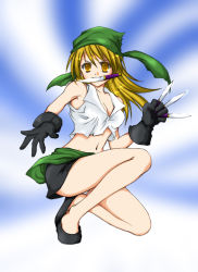1990s_(style) 1girl bandana blonde_hair female_focus final_fantasy final_fantasy_iii haruhiko_pearl knife midriff refia retro_artstyle solo yellow_eyes