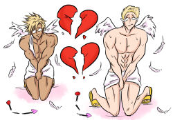2boys ball_busting broken_heart cupid heart multiple_boys ocigart sandals