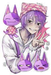 &gt;_&lt; 2boys animal_crossing beanie bob_(animal_crossing) double_v furry furry_and_humanization furry_male gumidrawing hat highres multiple_boys nintendo v