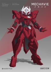 artist_name beelzebub_(helltaker) bug crossover demon english_text fly gundam gundam_seed_destiny_astray harryych helltaker highres horns insect looking_at_viewer mecha mechanical no_humans open_hands robot shadow testament_gundam twitter_username white_eyes white_horns