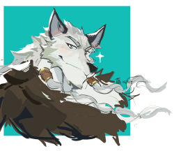 1boy afk_(series) afk_journey animal_ears blush braid closed_mouth dated faramor_(afk) furry furry_male hashtag-only_commentary highres lan_uxn looking_at_viewer male_focus smile sparkle upper_body wolf_boy wolf_ears