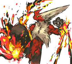 10s blaziken claws colored_sclera creatures_(company) fighting_stance fire furry game_freak gen_3_pokemon green_eyes highres mega_blaziken mega_pokemon nameo_(judgemasterkou) nintendo pokemon pokemon_(creature) pokemon_oras solo standing standing_on_one_leg talons yellow_sclera