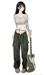 1girl artist_request groin guitar highres instrument open_fly pants tagme