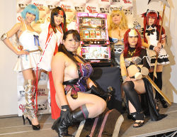 Rule 34 | asian, black hair, blonde hair, breasts, cattleya (queen&#039;s blade) (cosplay), chouzuki maryou, cosplay, glasses, looking at viewer, luu (cosplayer), multiple girls, photo (medium), plump, queen&#039;s blade, sideboob, thick thighs, thighs