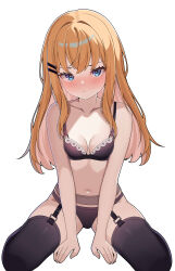absurdres belly blonde_hair blush bra breasts chrono_ark garter_belt garter_straps highres lingerie looking_at_viewer lucy_(chrono_ark) non-web_source small_breasts thighhighs underwear wayanfa