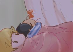 2boys 500_dollar_four_foot_tall_mareep_(meme) annoyed bed bedroom black_hair blanket blonde_hair child doseisan elementary_schoolboy hug hugging_plushie lucas_(mother_3) male_focus mother_(series) mother_2 mother_3 multiple_boys ness_(mother_2) nintendo on_bed opipio_m pajamas pillow serious shota sleeping stuffed_toy super_smash_bros. yaoi