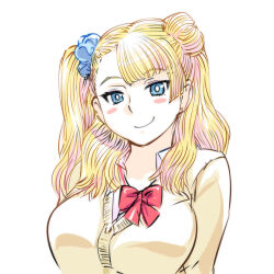 Rule 34 | 1girl, 2014, blonde hair, blue eyes, galko, gyaru, oshiete! galko-chan, school uniform, simple background, smile, solo, ueyama michirou, white background