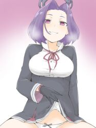 1girl akara_kai black_serafuku breasts breath clothes_lift cowboy_shot halo kantai_collection looking_at_viewer mechanical_halo neckerchief one-hour_drawing_challenge panties school_uniform serafuku short_hair skirt skirt_lift smile solo tatsuta_(kancolle) underwear white_panties