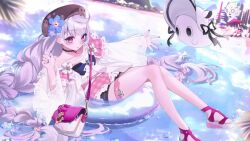2girls ahoge animated artist_collaboration bag beach bikini black_bikini blue_flower blue_nails braid brown_headwear female_focus flower grey_hair hair_flower hair_ornament himechui long_hair madi_(weeniedesu) multiple_girls nijisanji nijisanji_en nina_kosaka official_alternate_costume phantomo_(reimu_endou) pink_eyes pink_shorts plaid_clothes plaid_shorts poppi_(reimu_endou) reimu_endou reimu_endou_(3rd_costume) sandals see-through_clothes see-through_sleeves shorts shoulder_bag smile solo_focus swimsuit thigh_strap twin_braids very_long_hair video virtual_youtuber wide_sleeves