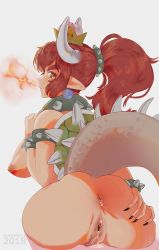 alternate_hair_color alternate_skin_color anus ass_grab black_nails bowsette breasts crown cum cum_in_ass cum_in_pussy dark_skin fire from_behind gang horns large_breasts looking_back mario_(series) nail_polish new_super_mario_bros._u_deluxe nintendo nipples nude pointy_ears ponytail pubic_hair pussy red_hair shell tail uncensored