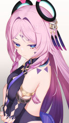 bare_back bare_hips bare_shoulders blue_eyes bracelet braid citlali_(genshin_impact) ewaaawa genshin_impact headgear highres jewelry long_hair pink_hair pink_pupils twin_braids