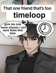 Rule 34 | 1boy, black coat, black eyes, black hair, black shirt, clock, coat, commentary, derivative work, english commentary, english text, keomikan, male focus, omniscient reader&#039;s viewpoint, shirt, short hair, solo, speech bubble, very short hair, yoo joonghyuk