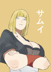 1girl arms_under_breasts blonde_hair blue_eyes breasts cleavage collarbone large_breasts naruto_(series) samui_(naruto)