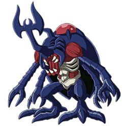atlurkabuterimon atlurkabuterimon_(blue) bug digimon digimon_(creature) exoskeleton horns lowres no_eyes official_art open_mouth rhinoceros_beetle sharp_teeth teeth white_background