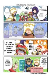 3others 5girls altina_(fire_emblem) arikawa_kinu armor artist_name braided_twintails brown_eyes brown_hair dragon dragonstone english_text fire_emblem fire_emblem:_radiant_dawn fire_emblem_awakening fire_emblem_heroes green_hair helmet highres holding holding_map holding_polearm holding_weapon hood hooded_coat kiran_(fire_emblem) long_hair map micaiah_(fire_emblem) micaiah_(queen_of_dawn)_(fire_emblem) minamoto_mamori multiple_girls multiple_others nah_(fire_emblem) nintendo official_art polearm purple_eyes purple_hair ribbon speech_bubble stats tokyo_mirage_sessions_fe weapon winged_helmet wyvern yellow_eyes