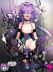 1girl anal bandaid bandaid_on_face bandaid_on_nose bare_shoulders blue_eyes blue_hair blurry blurry_foreground blush breasts breasts_out camera clothing_aside female_ejaculation fucked_silly head_back heart high_ponytail highres long_hair medium_breasts melody_(projektmelody) melody_(projektmelody)_(cybermel) multicolored_hair nipples one-piece_swimsuit open_mouth ponytail purple_hair pussy pussy_juice restrained ringed_eyes rolling_eyes saliva sex_machine solo_focus spoken_heart streaked_hair swimsuit swimsuit_aside t0m_(projektmelody) tears toes uncensored virtual_youtuber vshojo yeougui