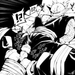! !? 1boy ? antennae arms_behind_back bald bound bound_legs commentary_request covered_mouth dougi dragon_ball dragonball_z emphasis_lines haseko123 heavy_breathing hitachi_magic_wand looking_down lying male_focus monochrome motion_lines muscular muscular_male namekian on_back pectoral_cleavage pectorals piccolo pillow pointy_ears sex_toy solo speech_bubble speed_lines spoken_exclamation_mark spoken_question_mark spread_legs sweat vibrator