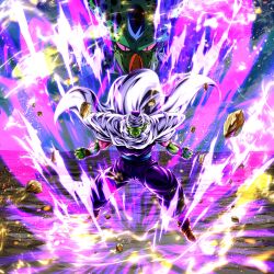 2boys aura cape cell_(dragon_ball) colored_skin dragon_ball dragon_ball_legends green_skin highres multiple_boys muscular muscular_male official_art piccolo powering_up