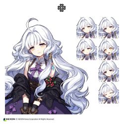 ahoge breasts fingerless_gloves gloves jitome mabinogi official_art purple_ribbon ribbon rowan_(mabinogi) sleeveless small_breasts tachi-e yellow_eyes