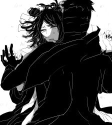 1boy 1girl back boy_on_top eyeshadow gloves hetero holding_hands interlocked_fingers katouko konan_(naruto) labret_piercing lying makeup monochrome naruto_(series) naruto_shippuuden on_back open_mouth paper short_hair sweatdrop tobi_(naruto) uchiha_obito
