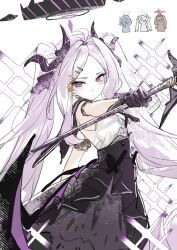 Rule 34 | 4girls, 7gao, absurdres, ako (blue archive), alternate costume, alternate hairstyle, bare shoulders, black gloves, black wings, blue archive, blush, chinatsu (blue archive), closed mouth, commentary request, dress, glasses, gloves, hair ornament, halo, highres, hina (blue archive), holding, holding wand, horns, iori (blue archive), long hair, looking at viewer, low wings, magical girl, multicolored hair, multiple girls, purple eyes, purple hair, simple background, sleeveless, solo focus, sparkle, star (symbol), star hair ornament, twintails, very long hair, wand, white background, white hair, wings