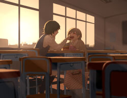 1boy 1girl absurdres avogado6 couple feeding highres school_uniform short_hair tagme