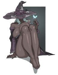 artist_request ass black_dress black_lips breasts cleavage colored_skin cowboy_shot curtained_hair dress elden_ring elden_ring_nightreign fetal_position hat hat_over_eyes huge_ass large_breasts large_hat legs_together lipstick long_hair makeup parted_lips recluse_(elden_ring) shiny_skin sitting sleeves_past_fingers sleeves_past_wrists wavy_hair white_hair wide_hips wide_sleeves witch witch_hat