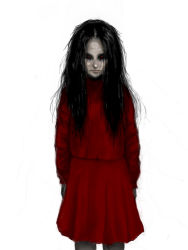 1girl alma_wade black_hair child dress f.e.a.r. female_focus long_hair marg55 pale_skin red_eyes solo white_background