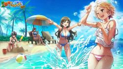4girls artist_request bikini breasts copyright_request large_breasts multiple_girls navel ocean smile swimsuit tagme