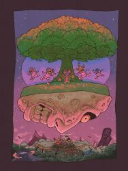 animal bird captionpanic cloud everyone full_moon furry grass highres majora_(entity) mask moon moon_(zelda) multiple_boys multiple_girls night night_sky nintendo outdoors plant scenery sky star_(sky) starry_sky the_legend_of_zelda the_legend_of_zelda:_majora&#039;s_mask tree