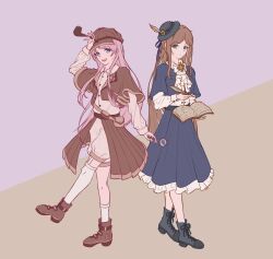 2girls azzurra_stellare bang_dream! bang_dream!_it&#039;s_mygo!!!!! blue_eyes brown_hair chihaya_anon dress fang grey_eyes highres jacket long_hair long_sleeves multiple_girls nagasaki_soyo open_mouth pink_hair shirt skirt white_shirt