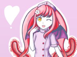 Rule 34 | bat wings, ebola-chan, flower, heart, highres, nurse, pink hair, tagme, wings