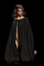 absurdres barefoot black_background black_cloak brown_hair cloak elden_ring facial_tattoo highres kneeling medium_hair melina_(elden_ring) midriff_peek navel one_eye_closed pussy pussy_peek regonly tattoo yellow_eyes