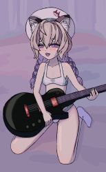 Rule 34 | absurdres, animal ears, bra, braided pigtails, eyebrows hidden by hair, fang, guitar, hat, highres, instrument, kerocore , komachi panko, no pants, phase connect, socks, tagme, twintails, underwear, virtual youtuber