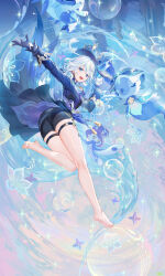 1girl absurdres atdan bare_legs barefoot blue_eyes blue_hair breasts bubble feet furina_(genshin_impact) genshin_impact highres