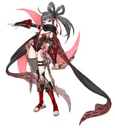 1girl asymmetrical_legwear bakgae cape chain fishnets grey_hair kunai leotard original partially_unzipped red_eyes sandals solo standing thigh_strap weapon white_background