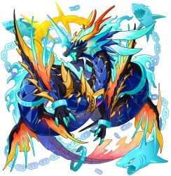 blue_eyes chain dragon dragon_village_(series) dragon_village_collection fins game_cg horns no_humans official_art shark single_horn spirit third-party_source transparent_background varunas_(abyss)_(dragon_village) varunas_(dragon_village) water