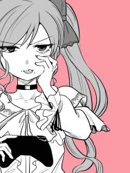 Rule 34 | 1girl, alternate costume, angry, annoyed, choker, controller, dead apostle noel (tsukihime), dress, frilled cuffs, game controller, hand on own face, holding, holding controller, holding game controller, melty blood, melty blood: type lumina, metarogu, mole, mole under mouth, monochrome, noel (tsukihime), official alternate costume, tongue, tongue out, tsukihime, tsukihime (remake), vampire