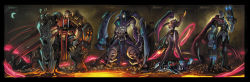 1girl 3boys artist_request black_hair character_request darksiders darksiders_ii darksiders_iii death_(darksiders) dual_wielding faceless fury_(darksiders) glowing glowing_eyes gun highres holding holding_gun holding_scythe holding_sword holding_weapon holding_whip huge_weapon long_hair moon multiple_boys night no_pupils orange_eyes pale_skin purple_hair robduenas scythe short_hair strife_(darksiders) sword tagme war_(darksiders) weapon whip