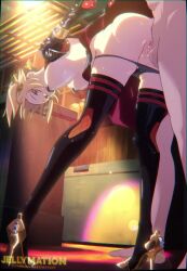 1boy 1girl animated anus ass blonde_hair boots bouncing_ass bouncing_breasts bouncing_testicles breasts burnice_white clothes_lift covered_erect_nipples double_bun female_focus from_behind hair_bun hetero high_heels huge_ass jellymation legs legs_apart long_legs looking_at_another looking_back mihoyo moaning music nipples no_bra no_panties open_mouth ponytail pussy pussy_juice pussy_juice_drip red_eyes sex sex_from_behind skirt skirt_lift sound sound_effects spread_legs standing standing_sex sweat sweatdrop tagme testicles thighs vaginal video wet zenless_zone_zero zerodiamonds_(voice_actor)