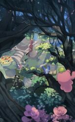 Rule 34 | bubbmon, digimon, digimon (creature), eldoradimon, gottsumon, lance, mochimon, official art, picklemon, polearm, size difference, third-party edit, tree, turtle, unimon, weapon, wings