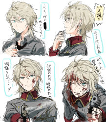 10s 1boy aldnoah.zero bad_id bad_pixiv_id blood gun logi_bunbukucha male_focus military military_uniform mullet necktie short_hair slaine_troyard smile weapon