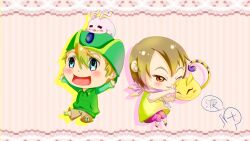Rule 34 | 1boy, 1girl, blush, brown hair, digimon, hat, nyaromon, scarf, smile, takaishi takeru, tokomon, yagami hikari