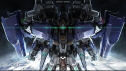 Rule 34 | copyright logo, crater, ex-s gundam, glowing, glowing eyes, green eyes, gundam, gundam battle operation 2, gundam sentinel, in orbit, lens flare, looking at viewer, machinery, mecha, mecha focus, mobile suit, moon, official art, painting (medium), promotional art, realistic, robot, scan, science fiction, space, sunrise (company), tenjin hidetaka, traditional media, v-fin, zero gravity