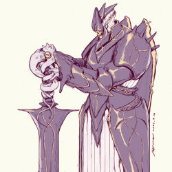 1boy armor artist_name black_helmet breastplate chromatic_aberration dated demon_boy faulds hands_on_hilt hands_up helmet highres holding holding_sword holding_weapon iwse_zhang male_focus mask original planted planted_sword planted_weapon shoulder_armor shoulder_spikes signature simple_background skull_mask slit_pupils solo spikes standing sword tentacle_arm tentacles weapon white_background yellow_eyes